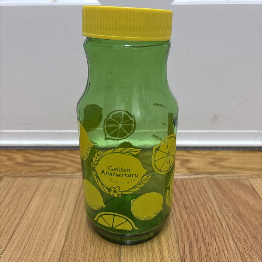 Vintage Anchor Hocking Green‎ Glass Lemon Juice Lemonade Jar Carafe Pitcher Lid